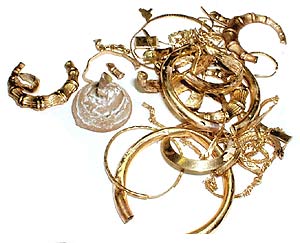 Pile of broken gold jewelry