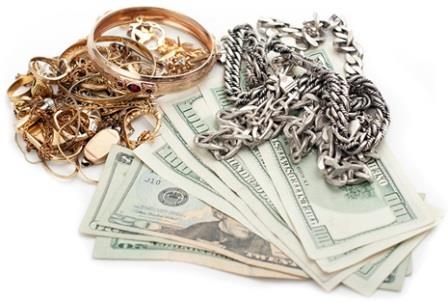 gold and silver jewelry with money